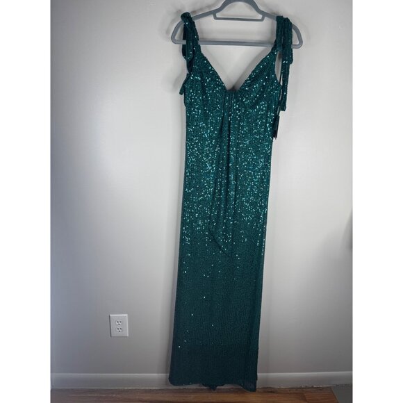 Mac Duggal 26693 Sequined Emerald Green Evening Gown Maxi Dress Size 10 NWT - Picture 3 of 6